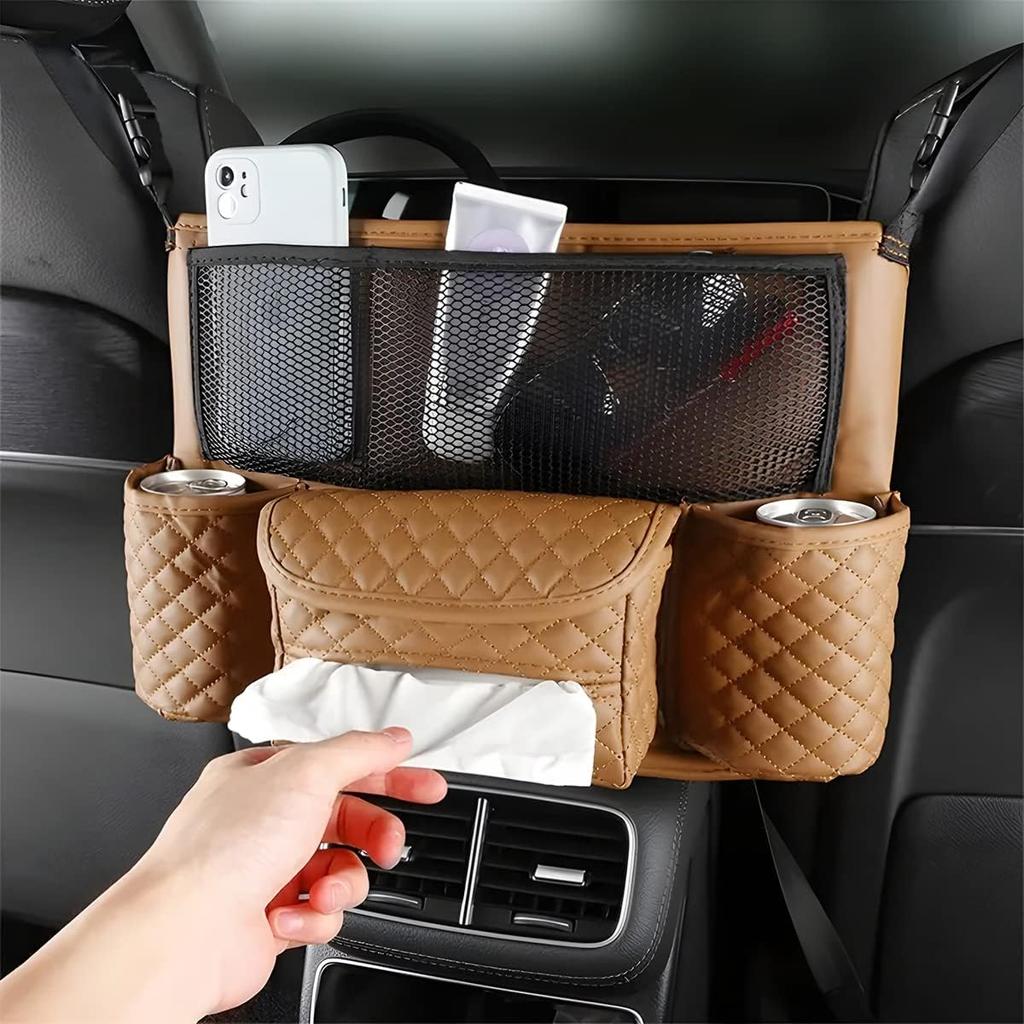 XINLIYA Car Handbag Holder Between Seats, PU Leather Multi-Pocket Large Capacity Purse Holder, Auto Net Bag Barrier Of Backseat Pet Kids, Car Seat