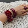 Personality Trend Wine Red Geometric Circular Arc Shape Opening Bangles Wide Smooth Surface Elastic Bracelets for Women Jewelry