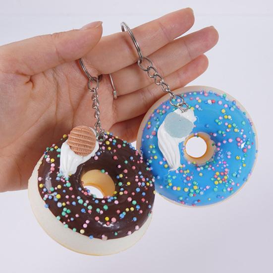 Keychain Pendant Donut Shape Soft Elastic Feel Quick Rebound Squeeze Toy Safe PVC Stress Relief Fidget Toy