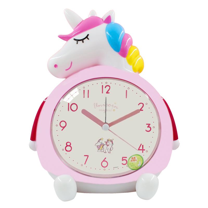 Creative Digital Rainbow Unicorn Clock Student Gift Dual Music Snooze Night Light Cartoon Children's Alarm Clock