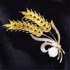 Elegant Wheat Lapel Pin Women's Fashion Statement Crystal Brooches Wheat Brooch