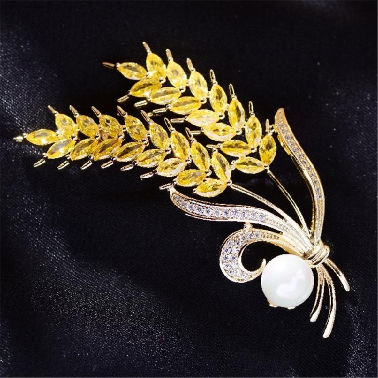 Elegant Wheat Lapel Pin Women's Fashion Statement Crystal Brooches Wheat Brooch