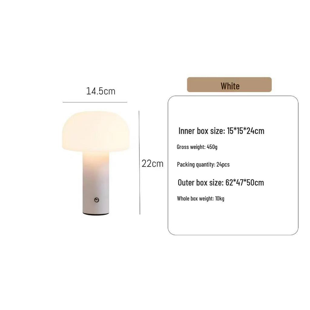 Grzybkowa lampka dotykowa w stylu nordyckim z ładowaniem USB i trójkolorowym ściemnianiem do atmosfery sypialni