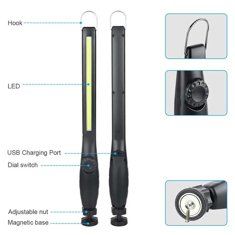 New Portable Rechargeable Cob Work Light for Emergency Lighting and Repair Tasks - Adjustable Brightness and Hands-Free Magnetic