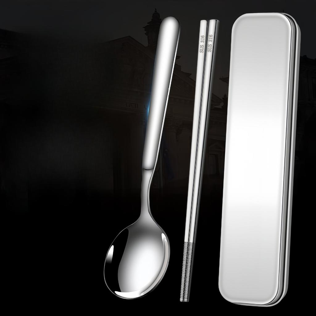 Stainless steel chopstick and spoon set, tableware box, storage box, single-person portable outdoor convenient and practical