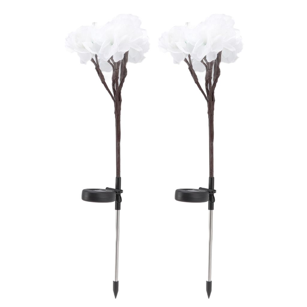 2pcs Camellia Lights Solar Waterproof Outdoor Decorative Fairy Flower Lights for Garden White