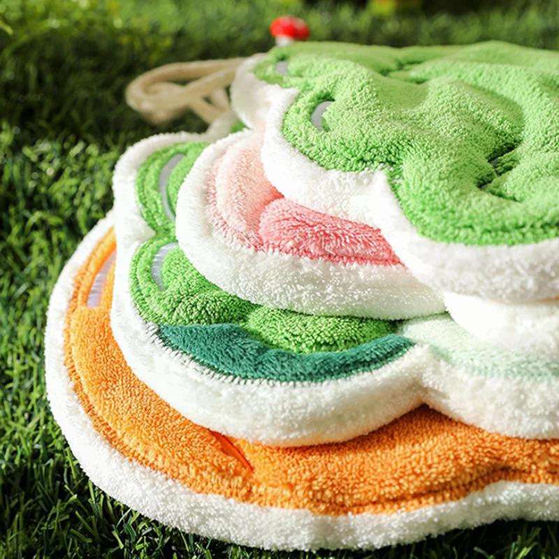 1Pc Hand Towel Cartoon Wipe Handkerchief Rag Vegetable Shape Towels For Wiping Hands Thickening Absorbent With Hanging Loop