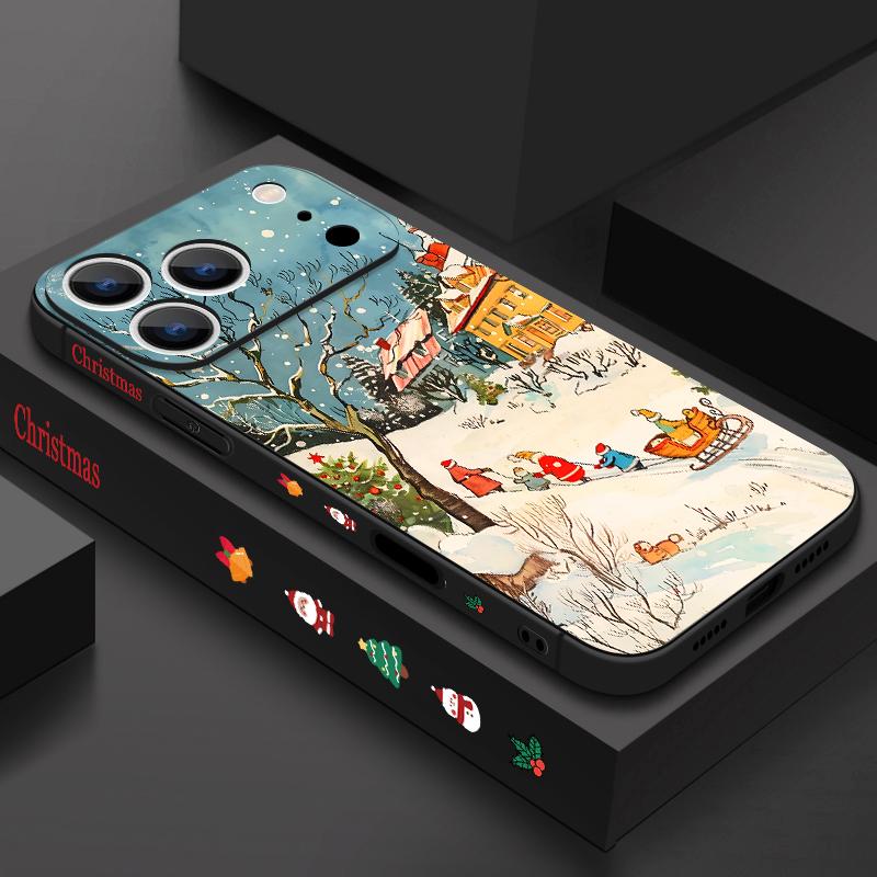 Cute Santa Claus Pattern TPU Soft Silicone Case For iPhone 17 Pro Max 16E 16 15 14 13 Pro Max 12 Pro 11 Shockproof With Lanyard Phone Cover Fundas