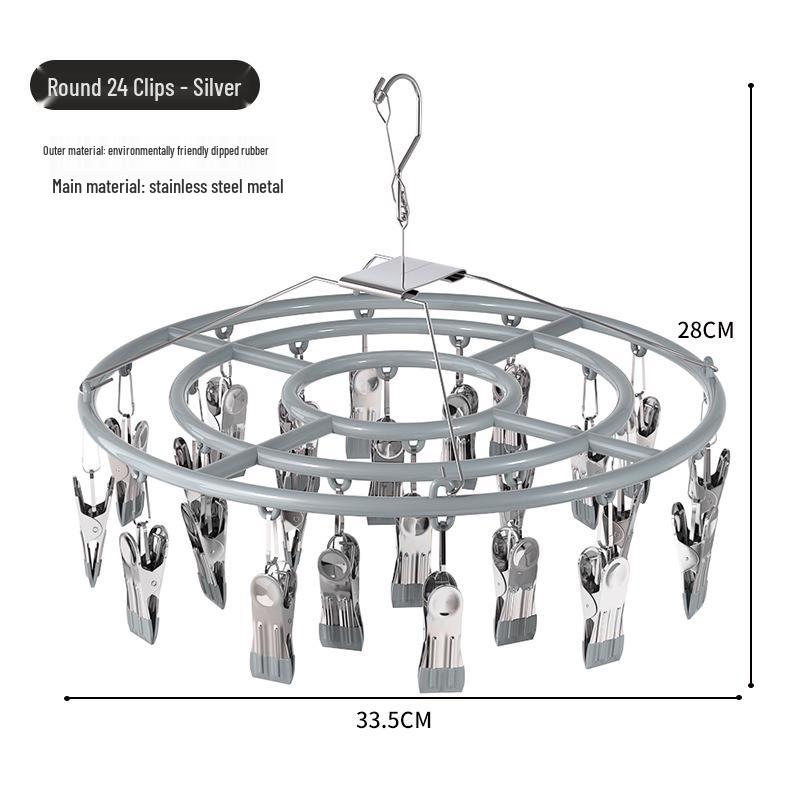 

Ветрозащитная сушилка из нержавеющей стали с 24 прищепками - Многофункциональная вешалка для одежды и носков