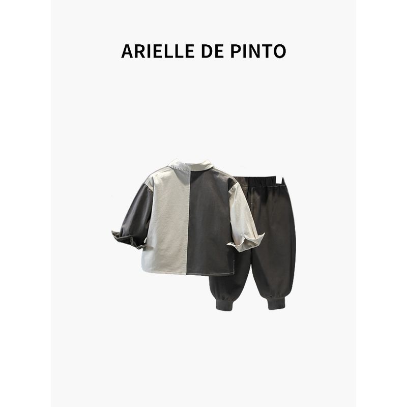 French Arielle De Pinto Boys' Suit New Casual Kidsren's Patchwork Shirt Two-Piece Autumn Outfit