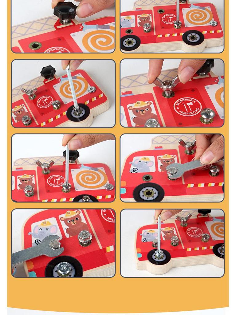 Wooden Montessori Fire Truck Toy for Children's Hand-Eye Coordination and Concentration Skills Development