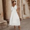 Women's V Neck Ruffle Sleeve Solid Color A Line High Waist Casual Long Dress