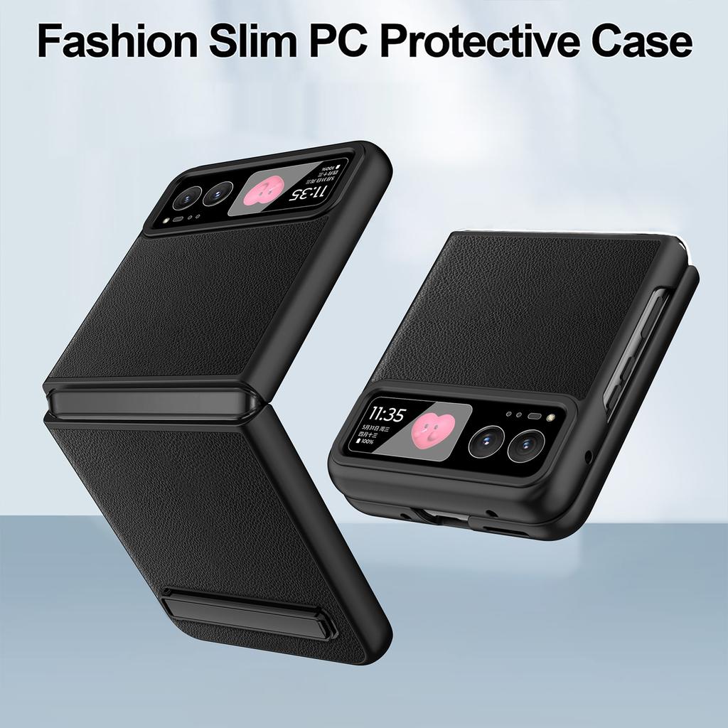 For Motorola Razr 40 5G Kickstand Case Leather+PC Cover with Rear Screen Film