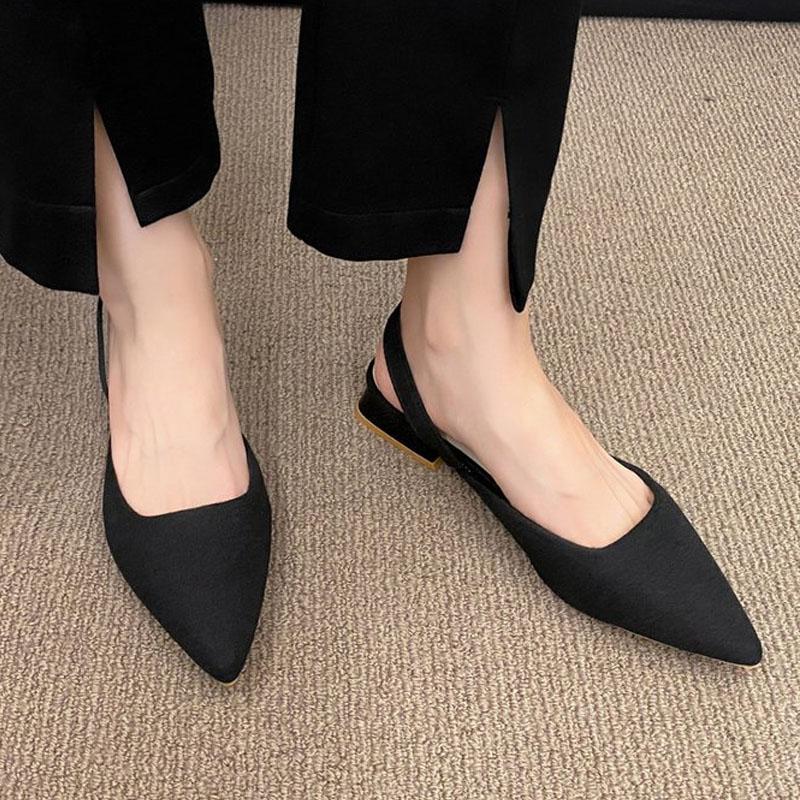 Vår Sommar Klackar Dammode Spetsig Tå Pumps Slingbacks Sandaler Bekväma Liten Klack Slip-on Skor Dam Vardagsskor