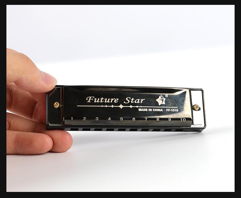 Four-Color Beginner 10-Hole Blues Harmonica in ABS Box