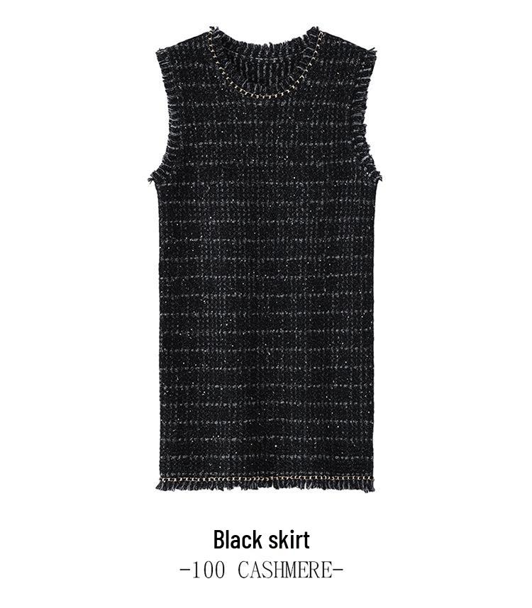 Korean Chic Slim 100% Cashmere Knit Cardigan Dress Set - Skin-Friendly Women's Wear