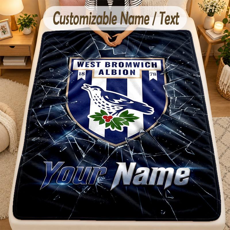 Flannel BlanketWest Bromwich Albion FC Custom Name Text Personalized Soft Warm Throw Blanket Home Decor Gift