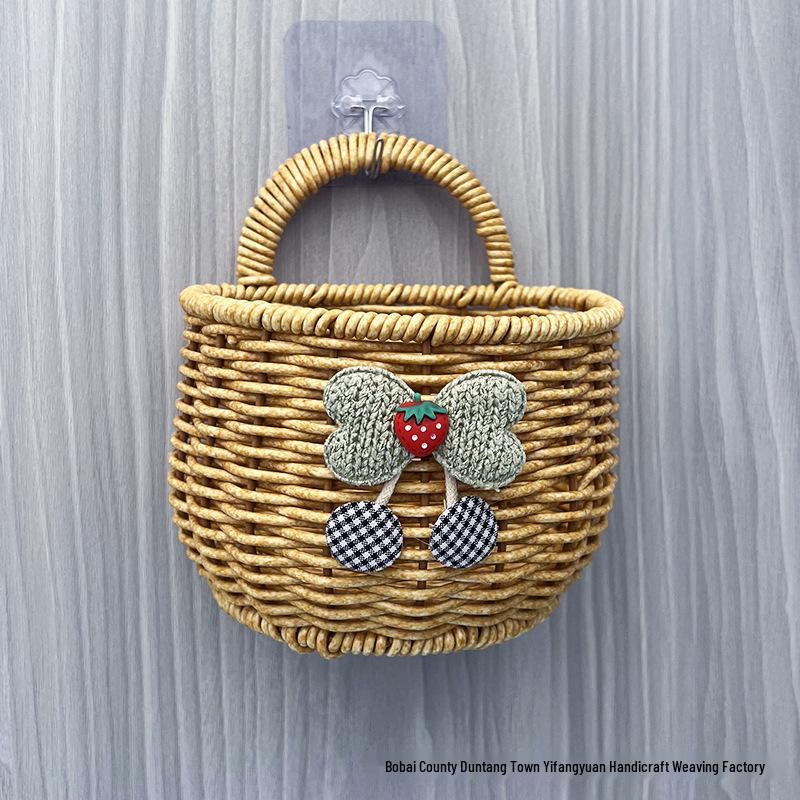 Wall-Mounted Rattan-Style Storage Rack for Kitchen & Bathroom