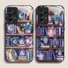 Purple Crystal Bookshelf Pattern Tempered Glass Phone Case for Samsung Galaxy S25 Ultra S24 S23 Plus S22+ S21 S20 FE Hard Cover