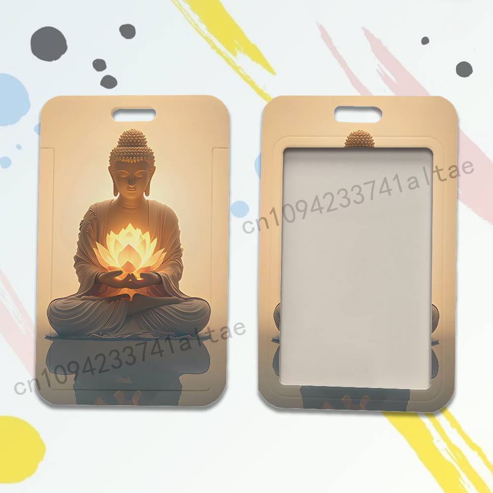 

Buddha Belief Art Badge Holder Pass Bus Work Card Cover Chest Pocket Students Card Holder Small Gift 70x110 mm