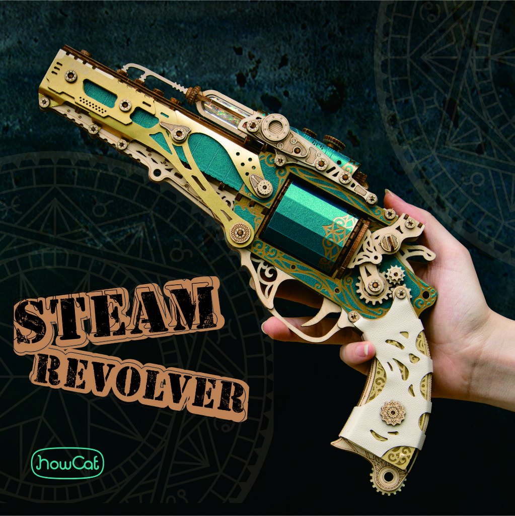 MMZ MODEL DIY 3D Wooden Puzzle Steam Revolver Assembly Model Kits Toys For Children Kids Girls Birthday Gift