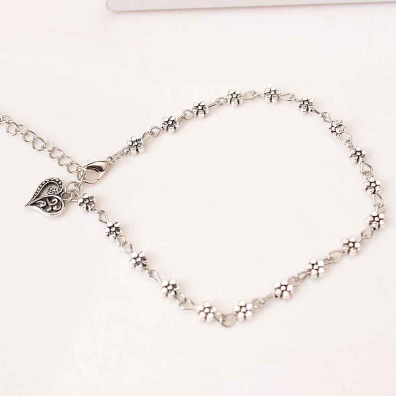 Heart Flower Anklet for Women Ankle Bracelet Tobillera Boho Foot Chain Jewelry