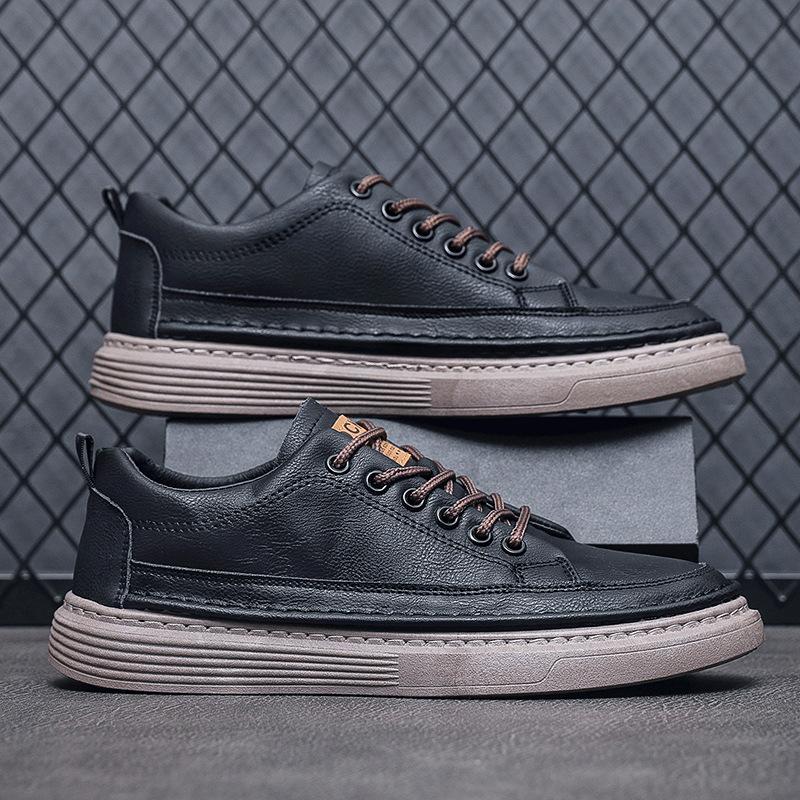 

Весна и Осень новая британская повседневная кожаная обувь мужская корейская версия тренд универсальные кеды мужская деловая обувь мужская мода 44 черный коричневый