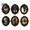 Crow And Ghost Wall Decor Halloween Wooden Refrigerator Magnet Vintage Gothic Fridge Magnets Oval Frame Decorative Soft Magnetic Stickers