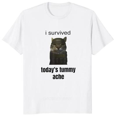 Fashion Manga New I Survived Todays Tummy Ache T- Funny Jokes Meme Trend Tee Tops Casual Cotton Soft Unisex EU Size