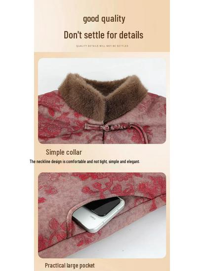 Warm Fleece-Lined Cotton Jacket for 70-Year-Old Women Grandma Tang Style