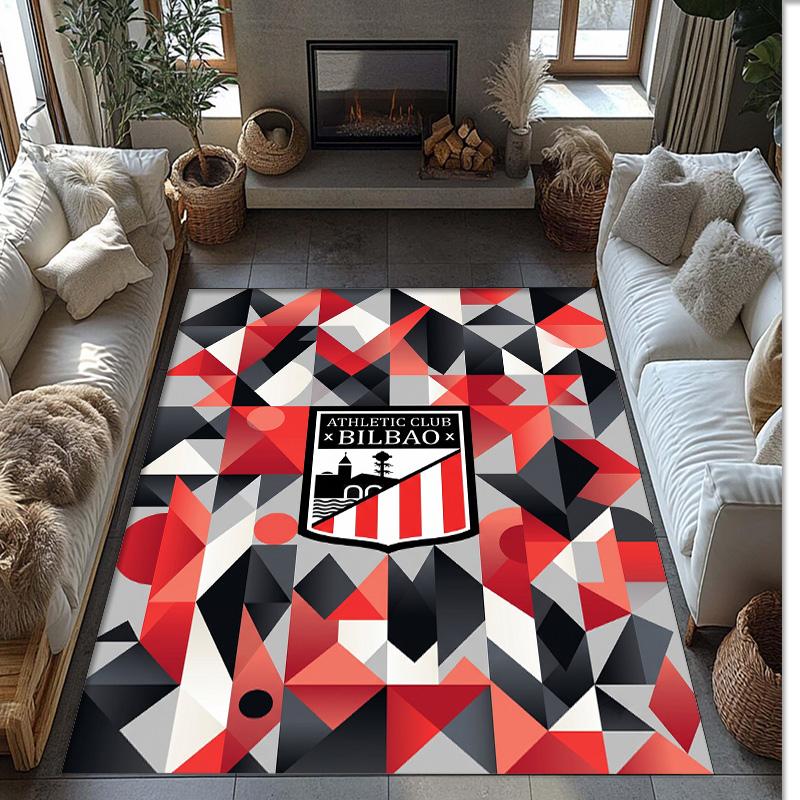 Athletic Bilbao Football Print Crystal Velvet Rug, Comfortable Water Absorbent Non Slip Indoor Floor Carpet