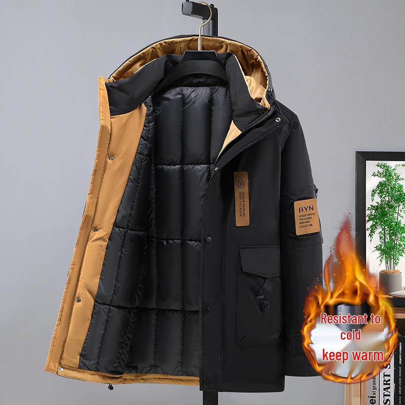 2025 Winter Extra Large Men's Japanese-Style Hooded Cotton Workwear Jacket - Trendy Mid-Length Casual Coat, Plus Size, Warm.