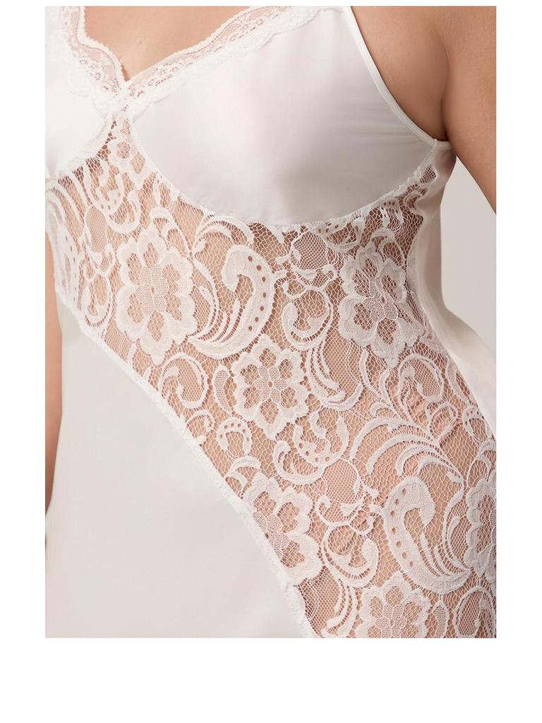 Yaoting Plus Size Satin Lace V-Neck Spaghetti Strap Nightgown for Women