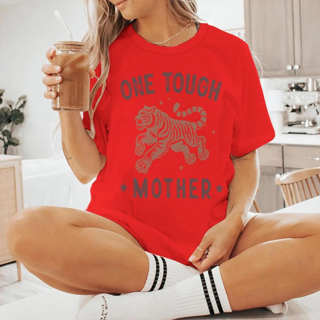 One Tough Mother Vintage Tiger Print T Shirts Short Sleeve Crewneck Graphic Fashion Women Casual Tees
