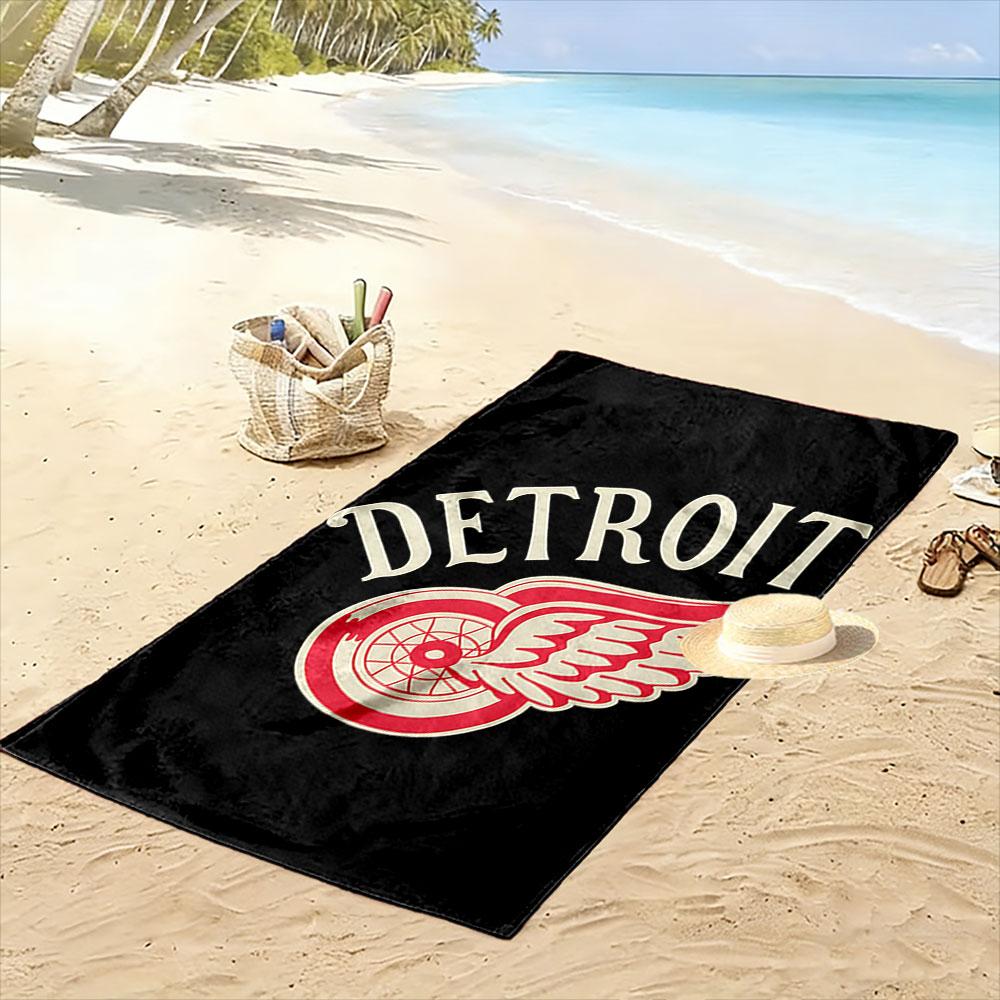 Detroit Red Winged Wheel Logo Design Patterned Beach Towel Quick Dry Perfect for Travel Outdoor Sports Jogging the Beach and Swimming