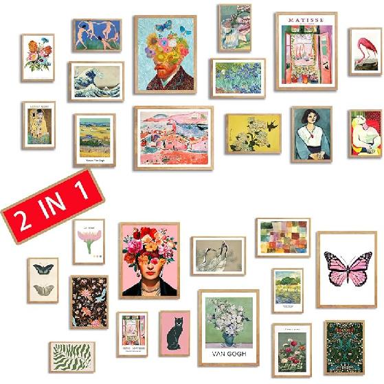 Vintage Eclectic Wall Art, Colorful Bohemian Gallery Wall Art, Retro Maximalist Decor Aesthetic, Funky Eclectic Gallery Wall Art Prints for Bedroom, 2in1 unframed 1-2