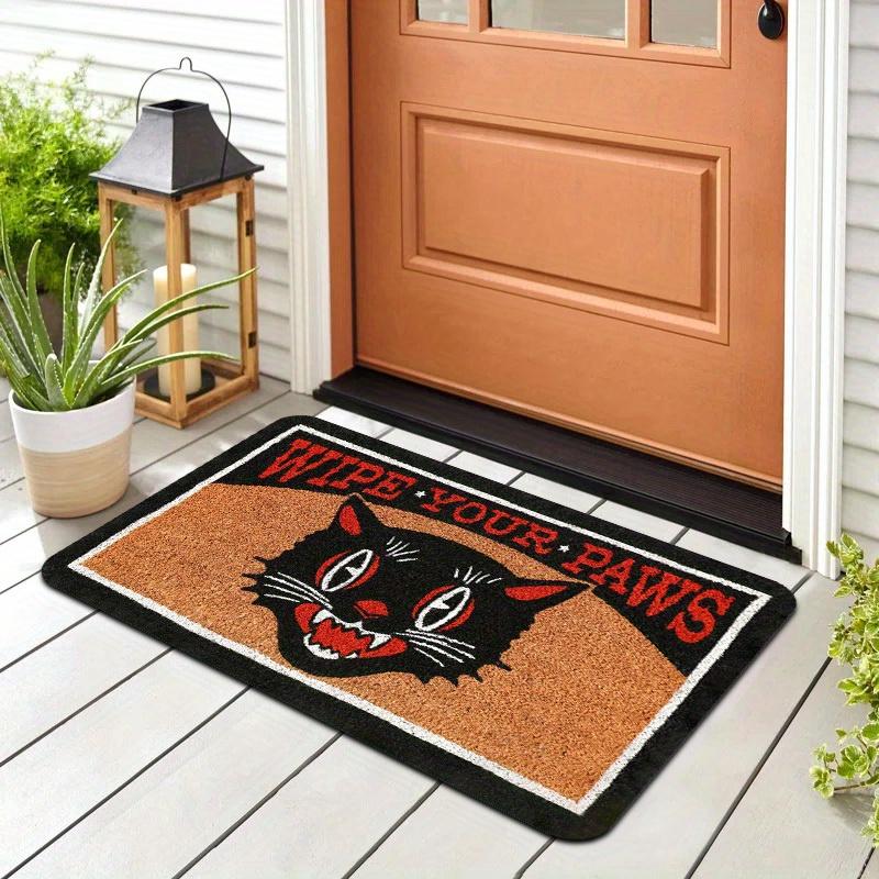 "WIPE YOUR PAWS" Black Cat Doormat, Non-Slip Washable Rug for Indoor Outdoor, Entryway, Kitchen & Home Decor
