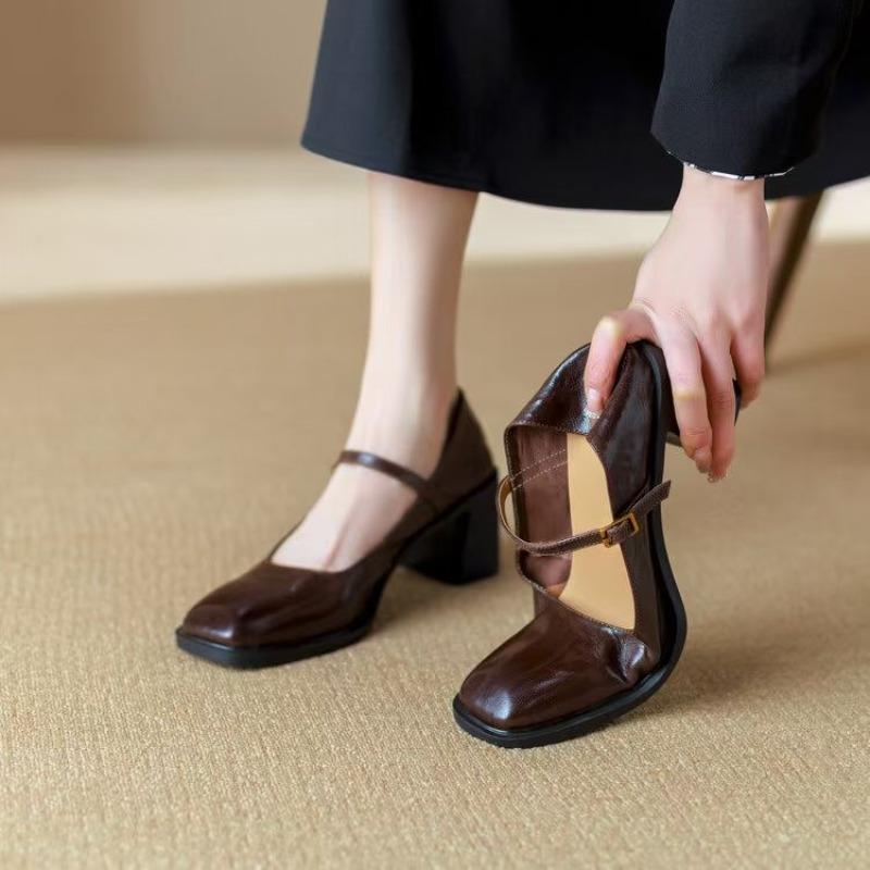 Fashion Retro Cozy Thick Heels Spring Autumn Buckle Pumps Women's 2024 Shoes French Simple Shoes on Heel 5CM Korea Style Sheepskin Pumps