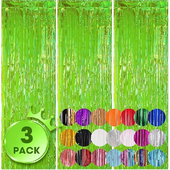 3 Pack 3.3x8.2 Feet Gold Foil Fringe Backdrop Curtains, Tinsel Streamers, Fringe Backdrop for 2025 New Years Eve, Graduation, Birthday, Baby Shower,