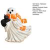 Halloween Ghost Figurine White Ghost Holding Pumpkin Cat Spooky Resin Ornament Engraved Halloween Decoration