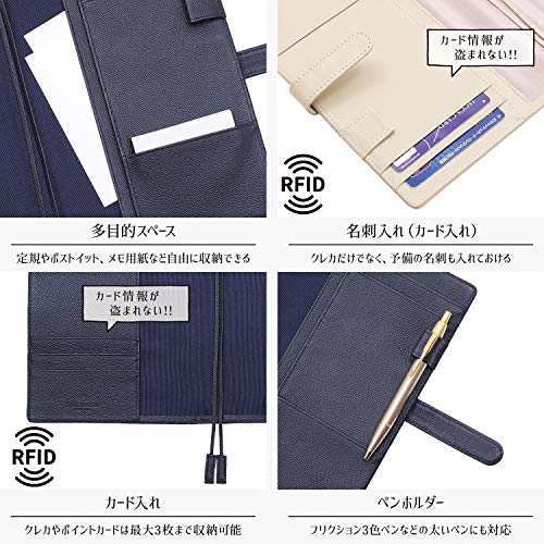 [BLUE SINCERE] B5 Genuine Leather Slim Notebook Cover, Holds 2 Books, Fits College Notebooks, Includes Pen Holder, Bookmark, and Card Slots / NC2 (Roy