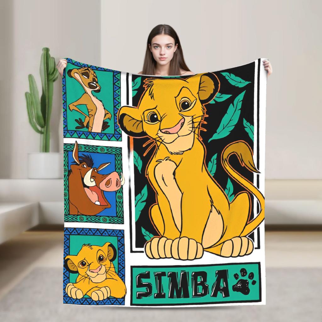 Simba Le Roi Lion Housse de Couverture Anime Couvertures Jetées en Flanelle Literie Canapé Portable Doux Chaud Couvre-lits