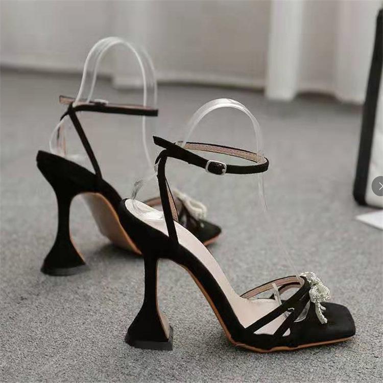 New High-heeled Sandals with Rhinestones, Sexy and Fashionable Square-toed Women's Shoes