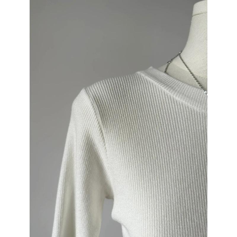 Simple and Versatile Slim-fitting Knitted Bottoming Shirt Women's Spring and Autumn Shoulder White Long-sleeved Shirt Basic Inner Top