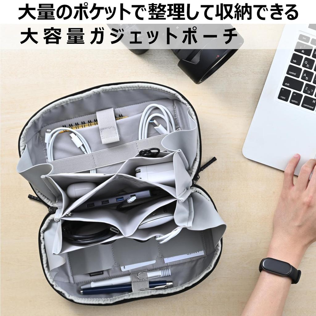 Hakuba Varech Gadget Pouch M180 Inner Case Water-Resistant Gray 180° Opening Lightweight with Shoulder Strap and Handle PC Accessories Small Items