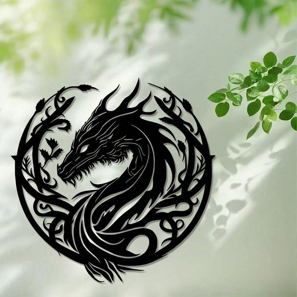 Iron Dragon Head Floral Metal Wall Art Decor Sculpture Gift