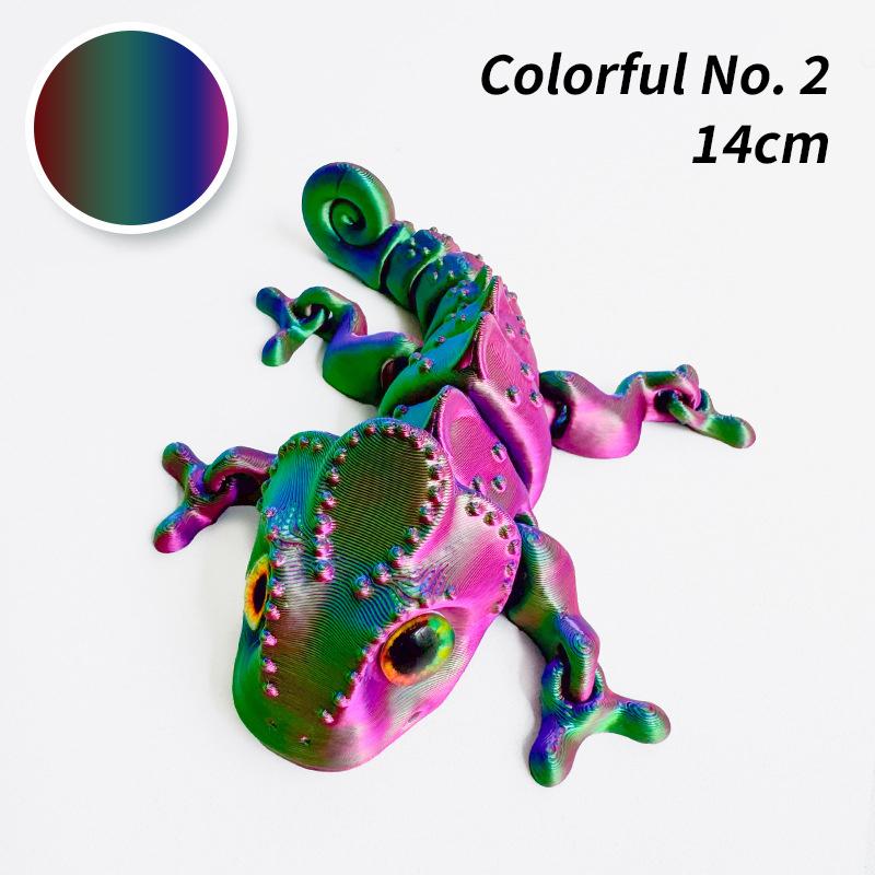 10/14CM 3D Printed Chameleon Figurine Joint Movable Chameleon Model with Simulation Eyes Gradient Color Chameleon Toy Gifts Kids