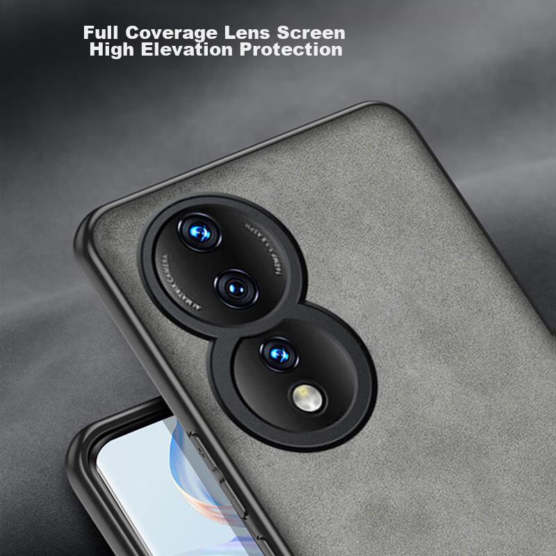 Honor 80 Phone Case, Honor 80 Full Lens Protection, Silicone Soft Edge, Shockproof, Ultra-Thin, Simple And Leather Texture Case, Quiet Black