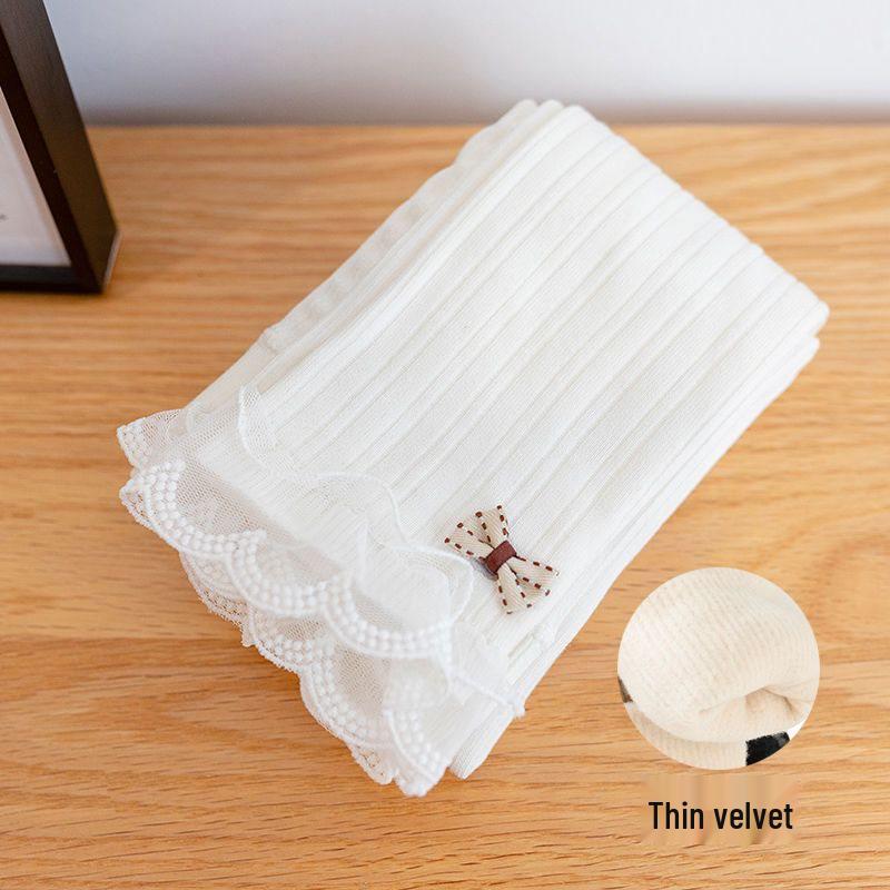 Winter Stripe Lace Fleece-Lined Thick Leggings for Baby Girls - Fashionable, Warm Autumn Style