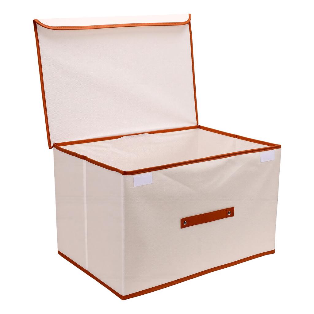 Fabric Storage Bin With Lid Foldable Oxford Fabric Water Proof Coating Spacious Stackable Fabric Storage Bin Beige